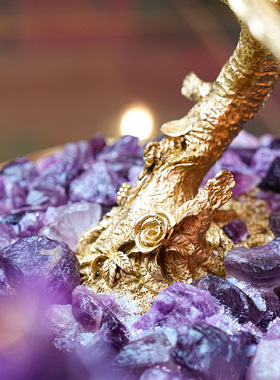 【本尼家】HY02新中式禅意装饰聚宝盆紫水晶黄铜树家居玄关摆件