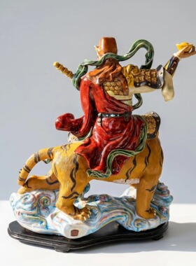 非遗石湾陶武财神赵公明陶瓷摆件