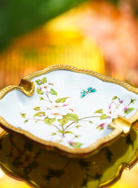 【本尼家】SS83中式高温陶瓷镶铜手绘雪茄烟灰缸古典桌面装饰摆件