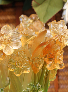 【本尼家】LL9古法琉璃黄色水仙花花瓶餐桌摆件客厅插花