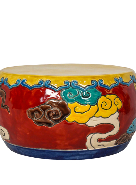 【本尼家】YJ38新中式非遗交趾陶祥云岭南狮子鼓底座玄关桌面摆件