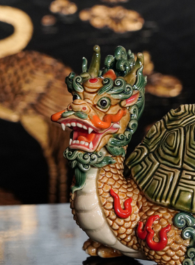 【本尼家】AM95非遗手工石湾陶瓷龙龟香炉博古架摆设玄关摆件
