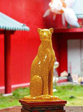 【本尼家】马赛克钻石玻璃贴片豹子装饰个性家居摆设创意玄关摆件