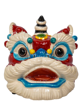 【本尼家】YJ50小号新中式非遗交趾陶醒狮头家居玄关茶台桌面摆件