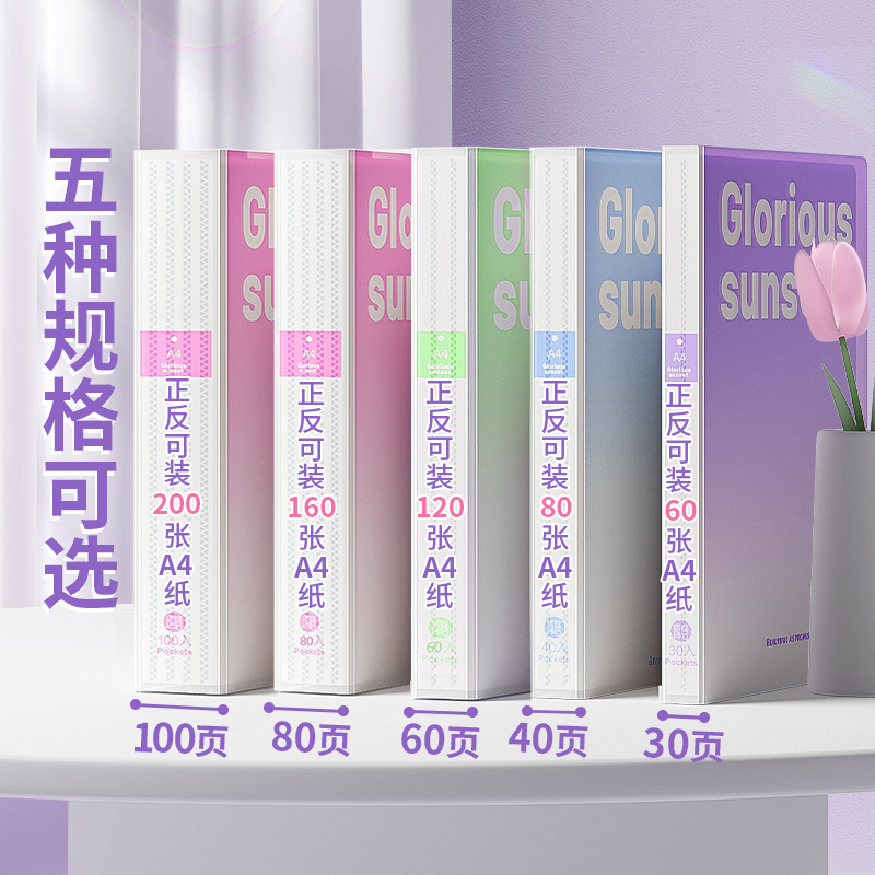 A4资料册加厚渐变色文件夹透明分类插页档案袋奖状合同文档收纳袋 - 图1