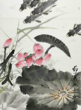 100纯手绘字画中式客厅办公室装饰画牛源三尺写意国画六九鱼图EGG