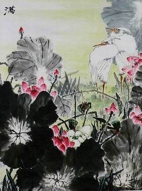 国画花鸟画纯手绘字画客厅装饰画孙艺群八尺对开荷花鹰锦鸡GG
