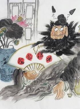 纯手国画装饰画玄关钟馗画像朱砂