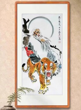 纯手绘国画装饰画老子出关道家画