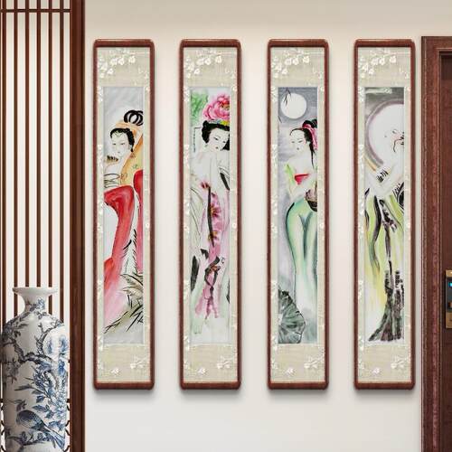 四条屏国画人物手绘字画客厅办公室装饰画心海画美女仕女136GG - 图2