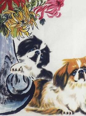 猫狗国画纯手绘字画客厅办公室装饰画三尺斗方走兽动物十二生肖GG