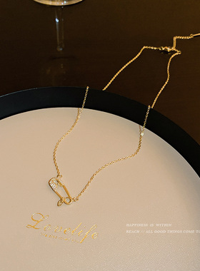 ins小众设计感锁骨链轻奢锆石别针钛钢项链女潮气质网红个性吊坠