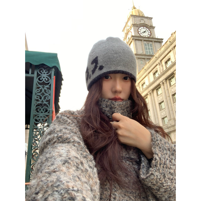 Halo Luu灰色牛角扣羊毛大衣女冬2025新款加厚中长款立领毛呢外套