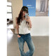 Halo Luu American Retro Crease Distressed Boot Jeans Women's Summer New Slim Fit Low Waist Pants