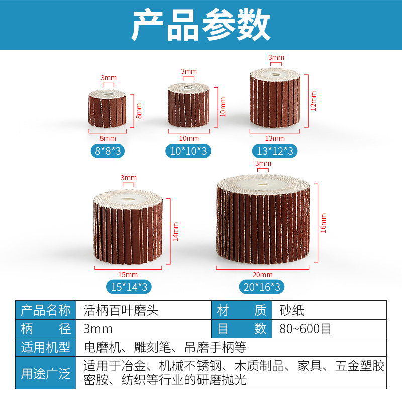 活柄百叶磨头百叶轮3mm砂纸纱布轮金属打磨抛光除锈千叶轮电磨头,淘宝优惠券,粉丝福利购,淘宝优惠卷