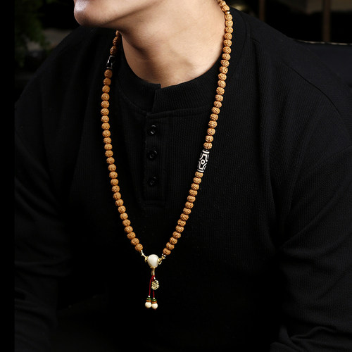 小金刚菩提手串佛珠天然原籽金蝉蛤蟆背文玩念珠天眼配饰男女项链 - 图0