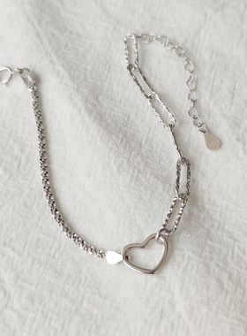 纯银冷淡风首饰品爱心手链