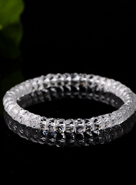 收藏级天然白水晶精工直切药片桶珠算盘珠手链猪大肠男女款手串