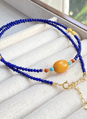 天然青金石项链新中式青金石项链diy极细项链感纯银轻奢小众