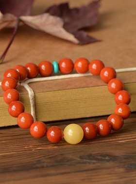 女款南红手串 南红柿子红手链    蜜蜡手链   民族风
