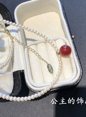 欧比雅比 温柔国风气质高级感仿珍珠红玛瑙珠子颈链短锁骨项链