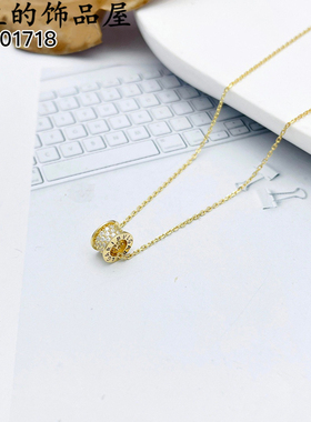 古丽 百搭镶锆石迷你转珠小圆筒小蛮腰 925银 极细链锁骨链短项链