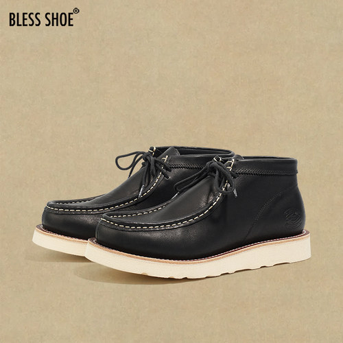 BLESS SHOE WALLABEE 固特异工艺真皮袋鼠鞋疯马牛皮工装靴男靴 - 图2
