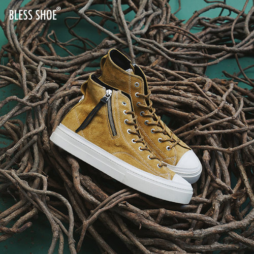BLESS SHOE MILITARY suede 军事风格 真皮麂皮拉链高帮休闲鞋 - 图0