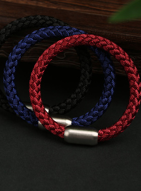 龙结龙鳞手绳男款手工编织饰品原创设计民族风不锈钢吸扣手链混色