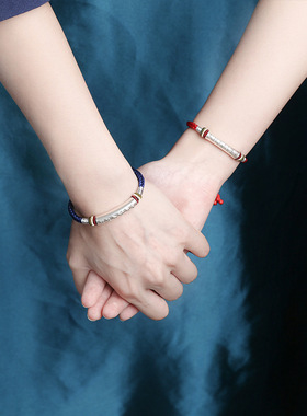 龙结手工 本命年红绳银庙会地摊热卖手链五彩足银六字真言手饰