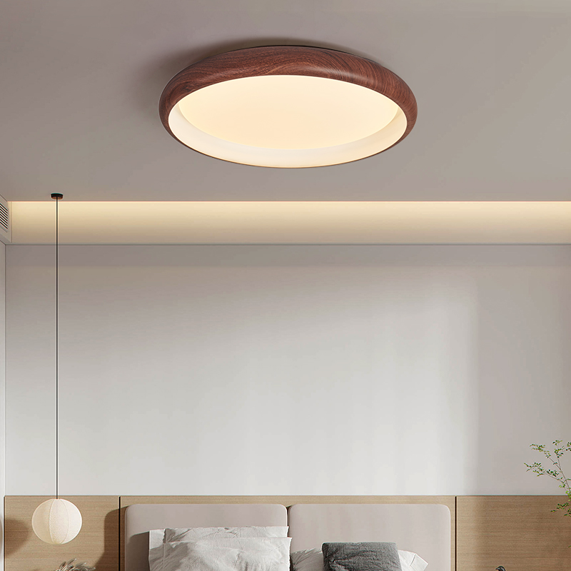圆形吸顶灯简约现代胡桃木房间护眼灯造型创意个性温馨浪漫卧室灯 - 图1