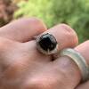 Myanmar natural A-grade jadeite ring black ink jade cabochon loose stone ring S925 silver zircon inlaid buckle
