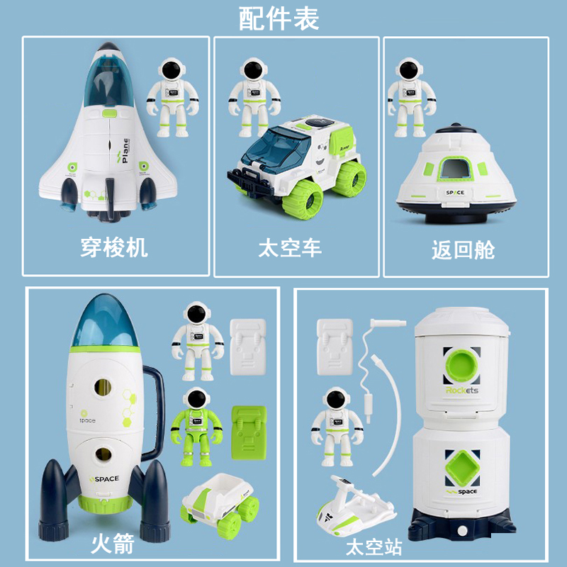 儿童火箭航天飞机玩具套装载太空人宇宙飞船模型月球车幼儿园玩具 - 图2