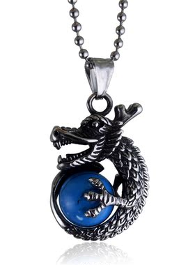 大宝石镶钻朋克风男士钛钢吊坠