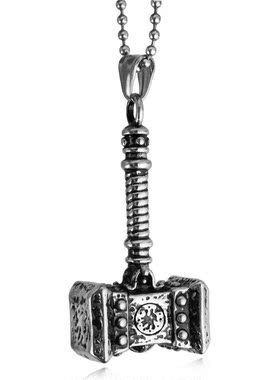 日韩潮流个性雷神之锤钛钢吊坠男女情侣项链霸气锤子首饰品STN844