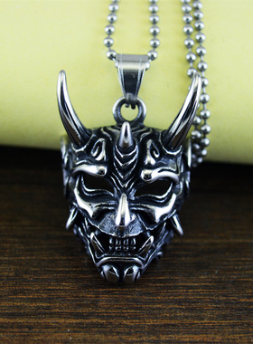 复古朋克恶魔面具银色项链霸气