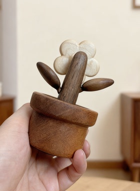 开心小花实木有钱花桌工位车载家居扩香摆件情绪治愈女生礼物