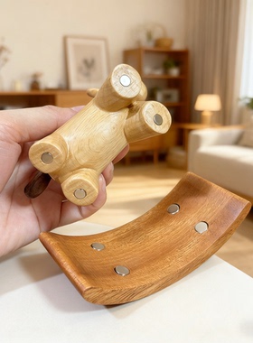 实木元宝摇摇马桌面摆件可爱创意家居装饰品马上有钱花车载送礼