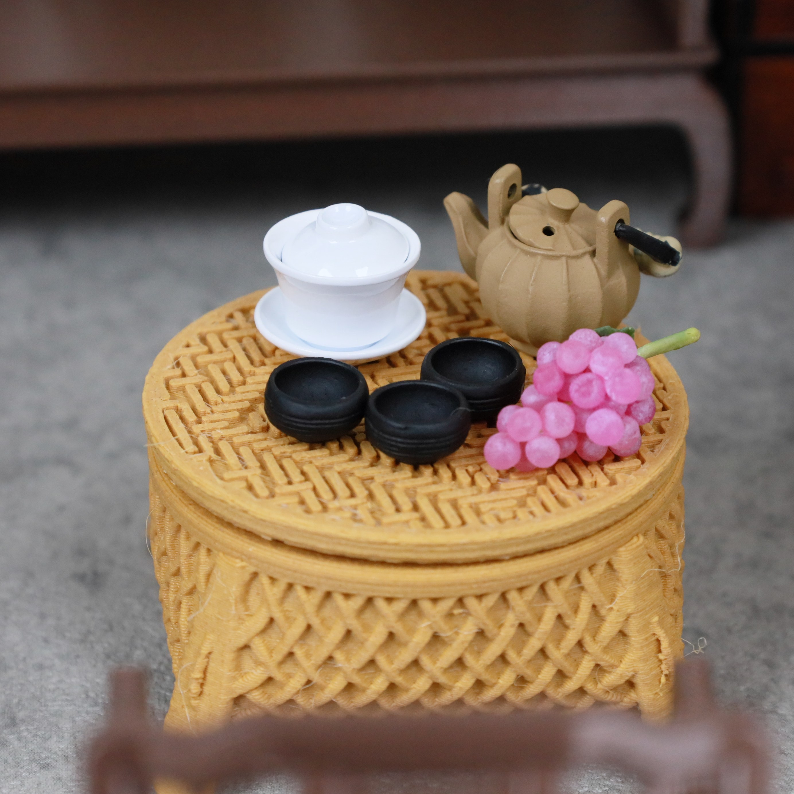 迷你微缩仿真模型中式仿古茶具收纳篮带盖储物篮bjd场景娃屋R7,淘宝优惠券,粉丝福利购,淘宝优惠卷