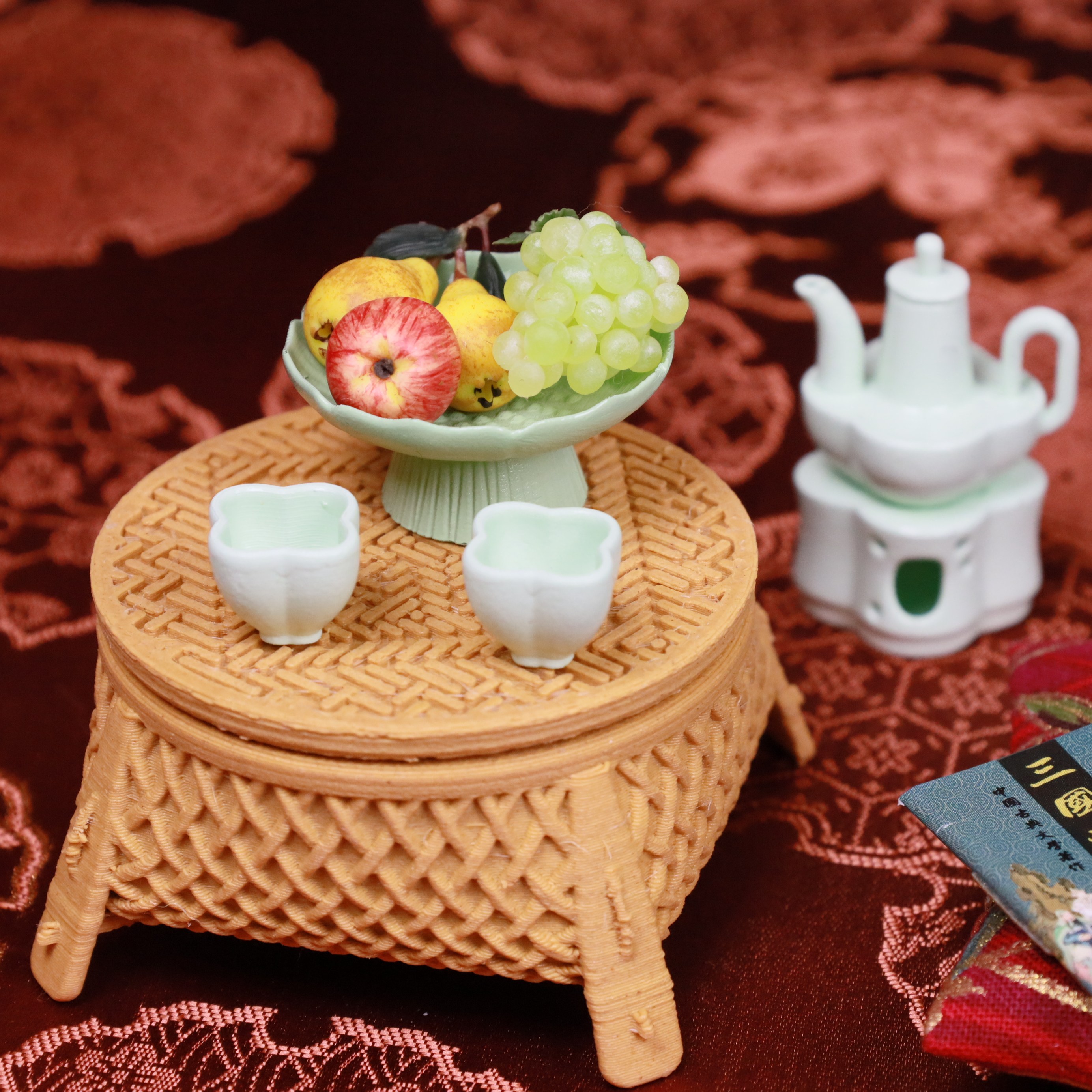 迷你微缩仿真模型中式仿古茶具收纳篮带盖储物篮bjd场景娃屋R7,淘宝优惠券,粉丝福利购,淘宝优惠卷