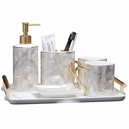 五星级酒店浴室漱口杯轻奢高端刷牙杯洗漱杯样板房卫浴洗漱套装 - 图3