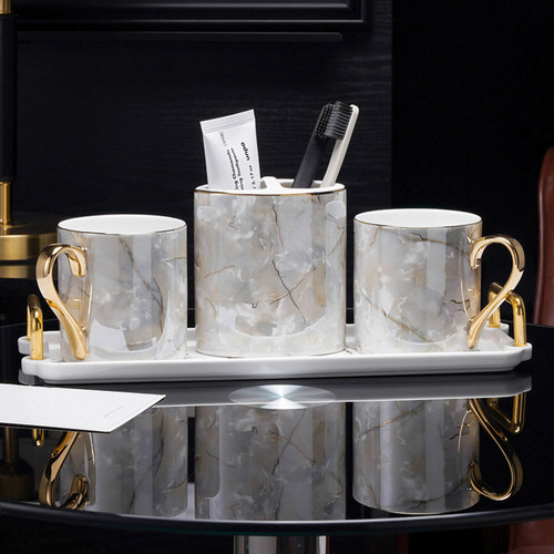 五星级酒店浴室漱口杯轻奢高端刷牙杯洗漱杯样板房卫浴洗漱套装 - 图0