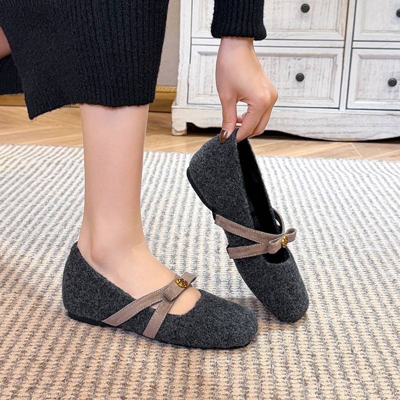 内增高玛丽珍鞋女2025新款毛呢蝴蝶结休闲保暖四季单鞋大码41-43 - 图1