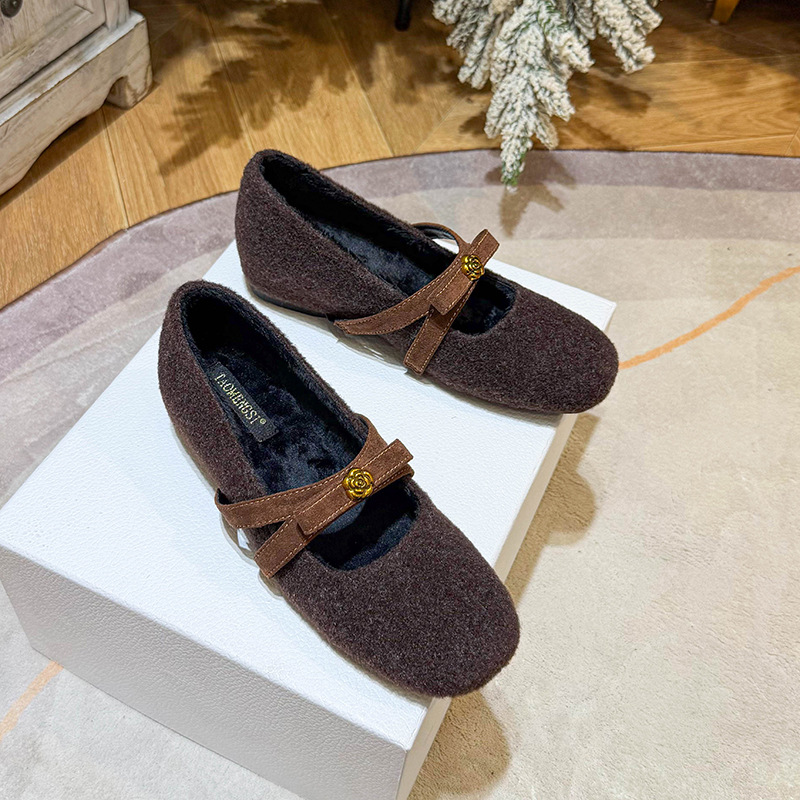 内增高玛丽珍鞋女2025新款毛呢蝴蝶结休闲保暖四季单鞋大码41-43 - 图2