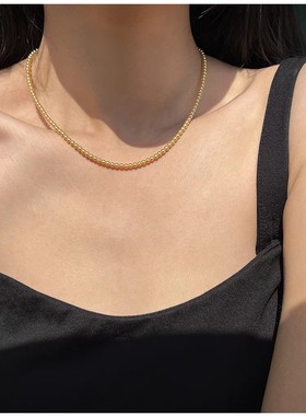兰溪珍珠 金色小米粒正圆珍珠锁骨链高级感小众时尚百搭气质项链