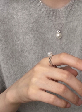 兰溪个性时尚猪鼻子小众简约戒指设计感链条施家珍珠指环食指戒女