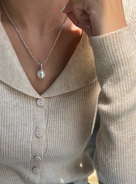 兰溪珍珠 莹润澳白色水晶珍珠万能扣纯银闪珠项链轻奢毛衣链女