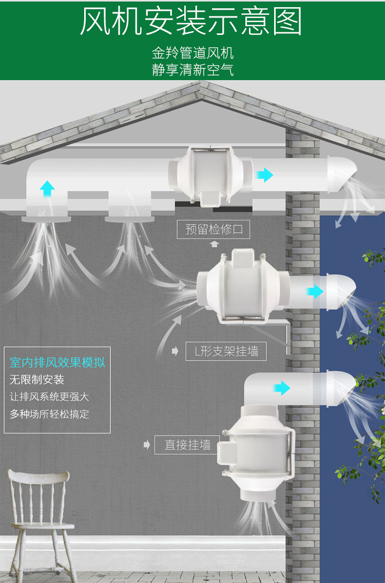 管道风机4寸6寸8寸换气扇厨房抽风机卫生间排气扇强力静音排烟机