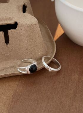 持恒S925纯银黑玛瑙圆形戒指女2026日韩新款简约气质百搭几何指环