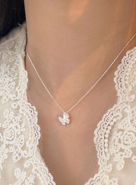 韩版持恒S925纯银镶嵌蝴蝶项链女小众轻奢设计感小清新精致锁骨链